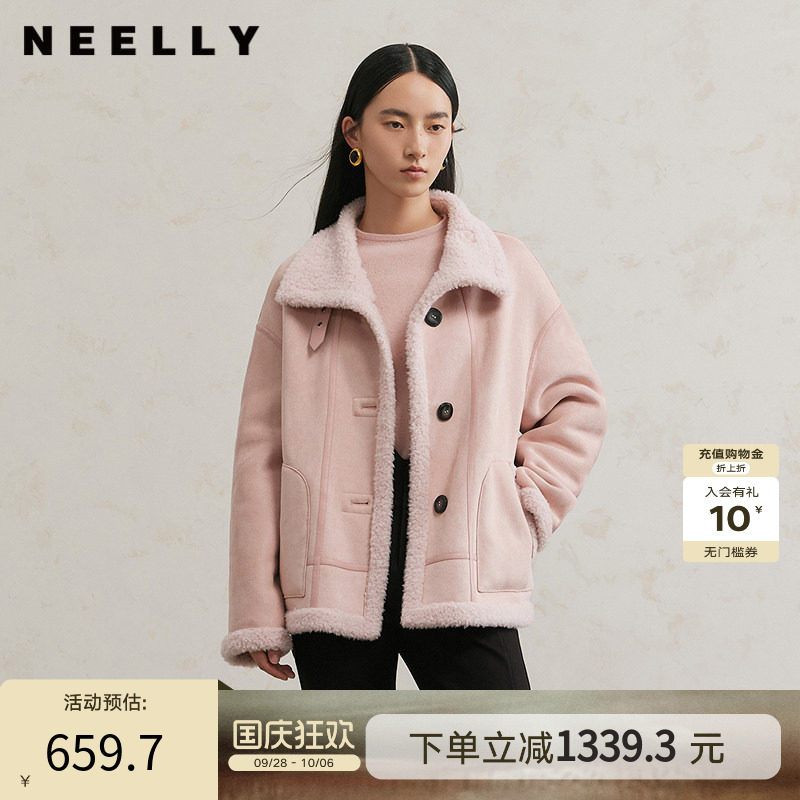 NEELLY纳俪商场同款冬季新款时尚翻领外套女百搭直筒显白保暖上衣