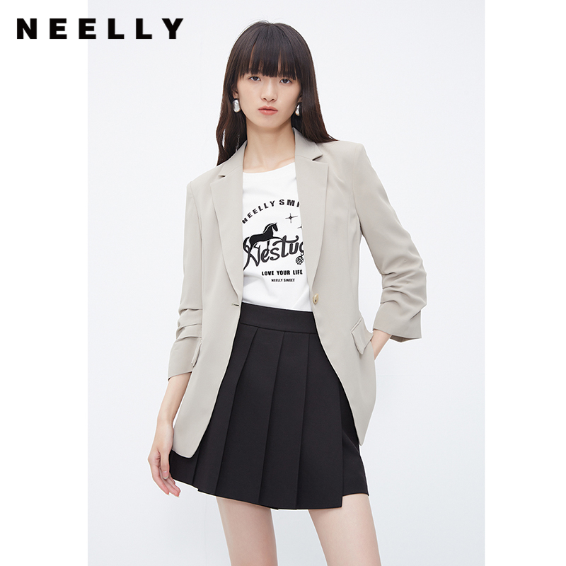NEELLY纳俪商场同款夏季新款休闲百搭西装外套女简约通勤气质上衣