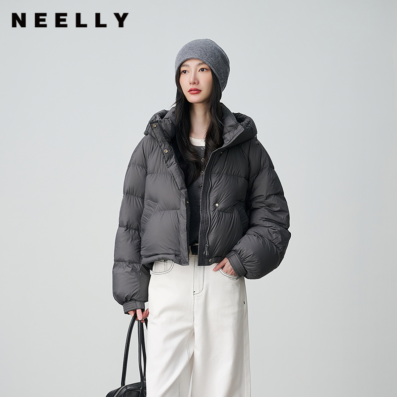 NEELLY纳俪商场同款冬季新款休闲随性短款羽绒服女简约保暖外套