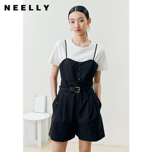 短褲 NEELLY納儷吊帶連體褲 女收腰高級感時尚 百搭夏季 休閑
