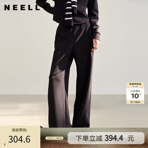 NEELLY纳俪商场同款春秋新款时尚抽绳休闲卫裤女直筒复古休闲长裤