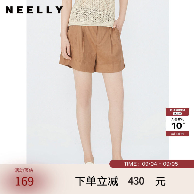 NEELLY纳俪商场同款夏季新款休闲宽松短裤女百搭简约透气休闲裤