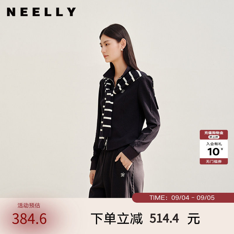 NEELLY纳俪商场同款春秋新款休闲运动风披肩卫衣外套女显瘦上衣