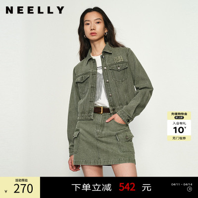 NEELLY纳俪商场同款春秋新款复古牛仔短外套女休闲通勤上衣
