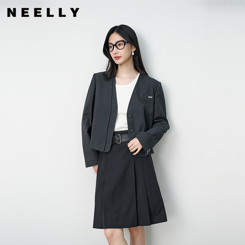 NEELLY纳俪商场同款春秋新款时尚高知感短外套女百搭随性西装外套