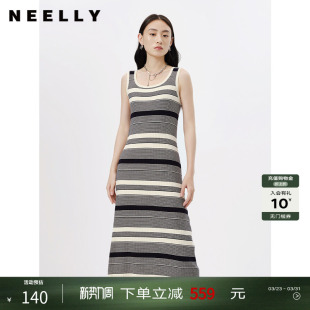 套头吊带裙修身 条纹连衣裙女中长款 百搭 春无袖 NEELLY纳俪商场同款