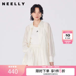 NEELLY纳俪商场同款早春新款长袖衬衫短裤两件套装女白色通勤风