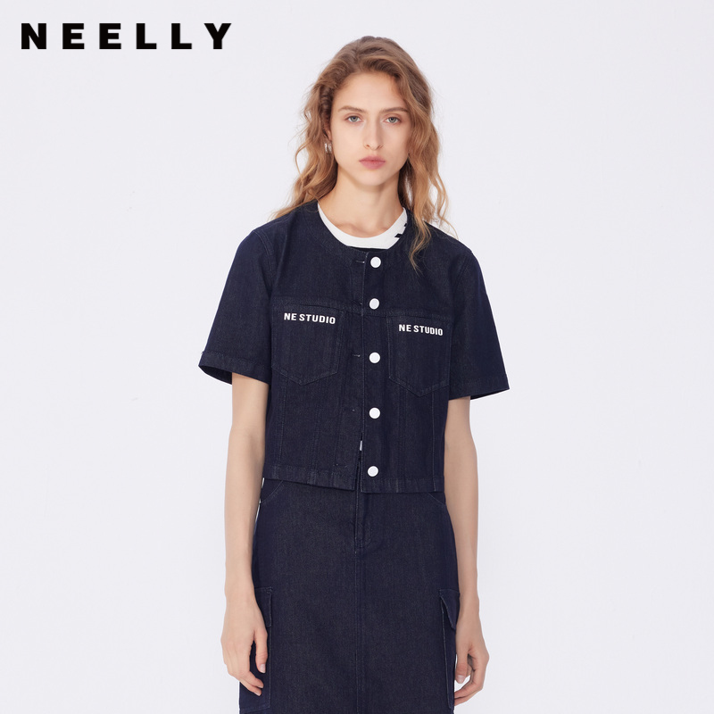 NEELLY纳俪商场同款秋冬新款圆领修身短款外套女小个子通勤上衣