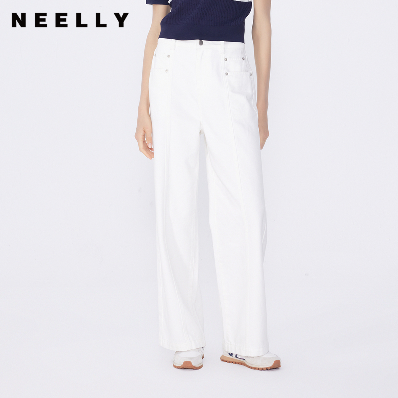 NEELLY纳俪商场同款秋新款时尚通勤直筒高腰牛仔裤女百搭舒适长裤