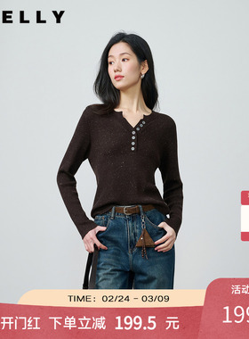 NEELLY纳俪商场同款春季新款时尚修身显瘦针织衫女休闲通勤上衣