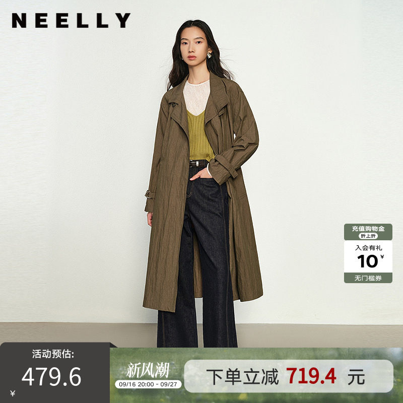 NEELLY纳俪商场同款春秋新款通勤简约风休闲廓形风衣女宽松外套