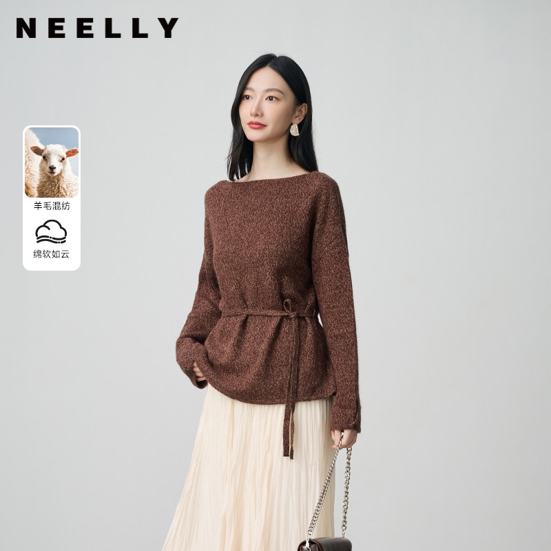 NEELLY纳俪商场同款冬季新款宽松通勤收腰针织衫女软糯亲肤毛衣