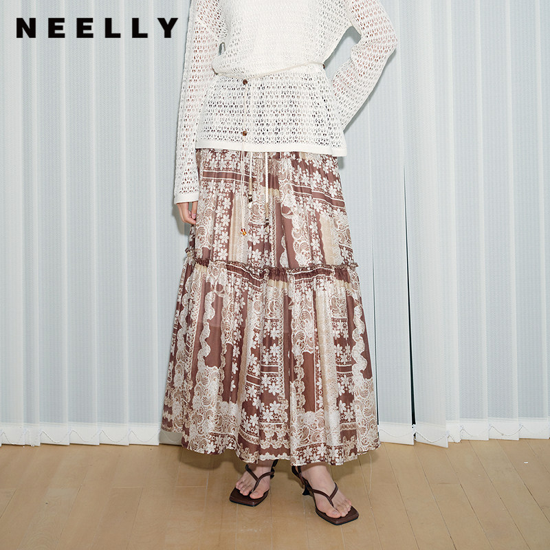 NEELLY纳俪商场同款春季新款波西米亚风休闲半身裙女百搭舒适长裙