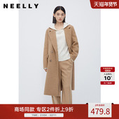 西装 NEELLY纳俪商场同款 拉绒双面呢大衣女冬驼色中长款 领毛呢外套