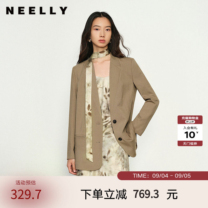 NEELLY纳俪商场同款春秋新款休闲百搭西装外套女廓形显瘦上衣
