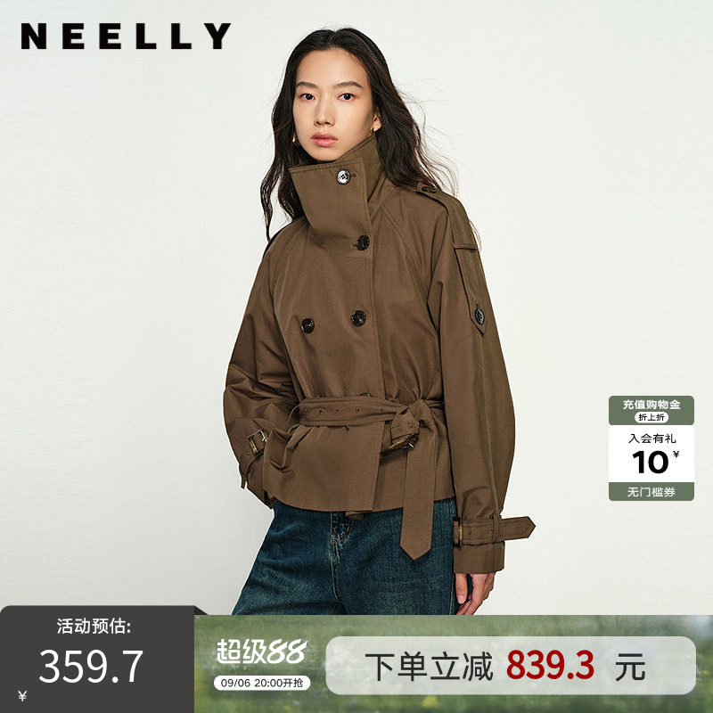 NEELLY纳俪商场同款春新款短款通勤风衣外套女休闲翻领气质上衣女
