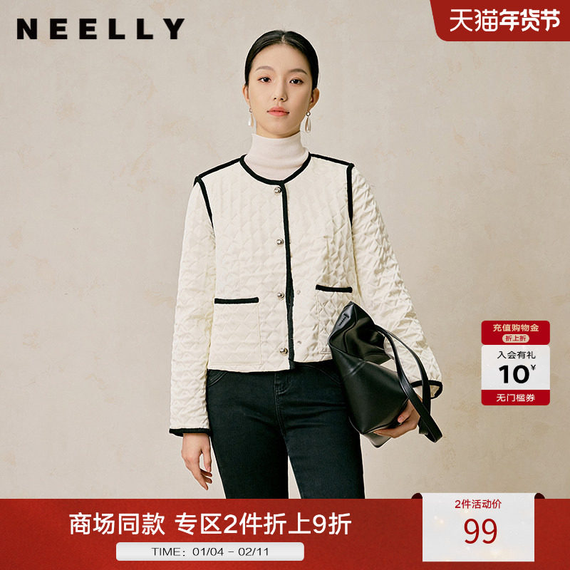 NEELLY纳俪商场同款冬季新款白色菱格短款棉衣女通勤轻薄棉服外套,女装/女士精品,短外套,淘宝优惠券,粉丝福利购,淘宝优惠卷
