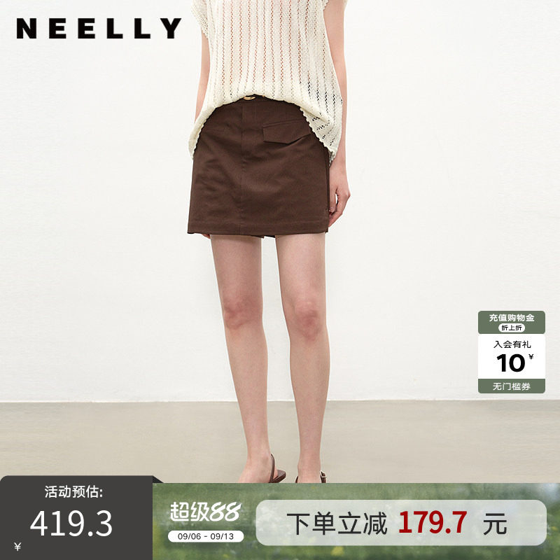 NEELLY纳俪商场同款夏季新款复古休闲显瘦短裤女百搭通勤裙裤
