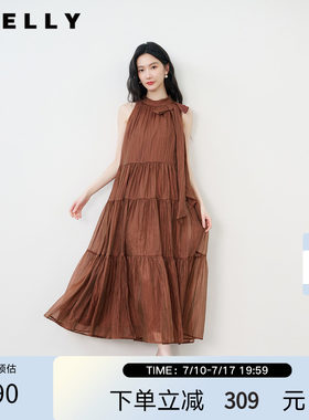 NEELLY纳俪商场同款夏季新款法式慵懒挂脖连衣裙女气质蛋糕裙