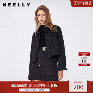 NEELLY纳俪秋冬新款商场同款通勤黑色百搭翻领短款棉服外套女上衣