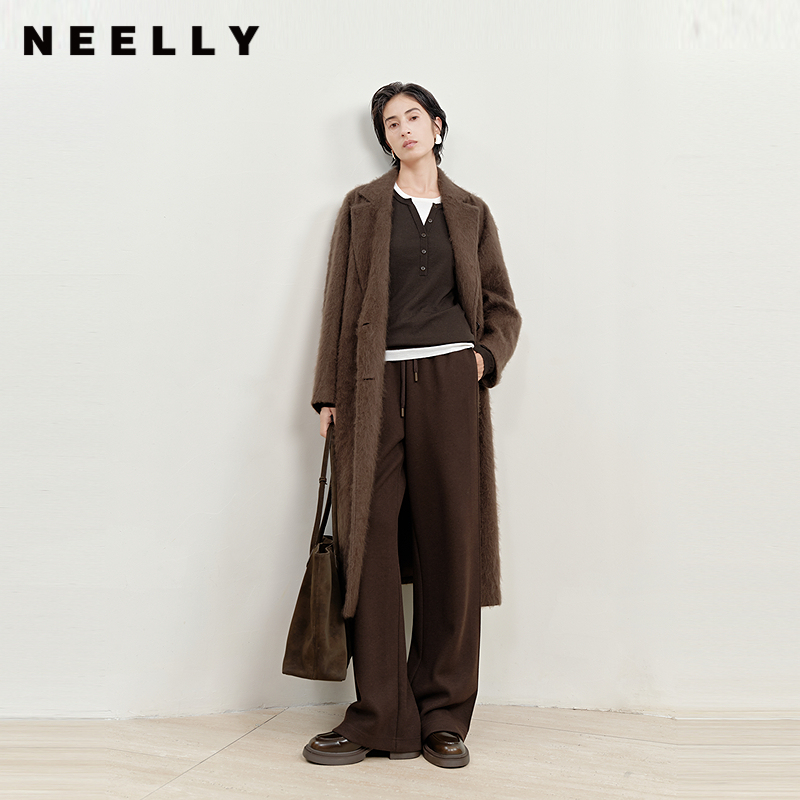 NEELLY纳俪商场同款冬季新款时髦复古双面呢大衣女慵懒松弛感外套
