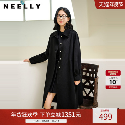 NEELLY纳俪商场同款冬季新款气质通勤纯羊毛长款双面呢大衣外套女