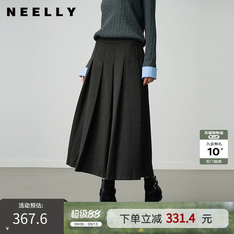 NEELLY纳俪商场同款冬季新款休闲通勤百褶半身裙女优雅百搭中长裙