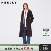 NEELLY纳俪春秋新款 美拉德宽松双排扣风衣女复古长外套 商场同款