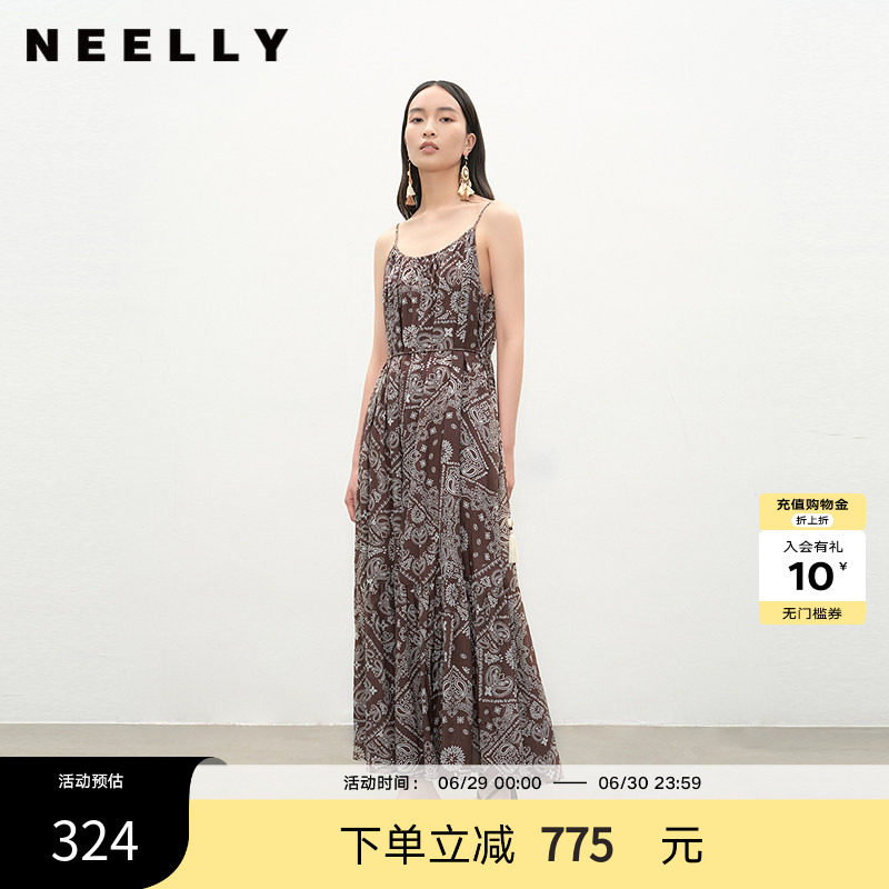 NEELLY纳俪商场同款夏新款时尚复古潮流连衣裙女个性出街长裙