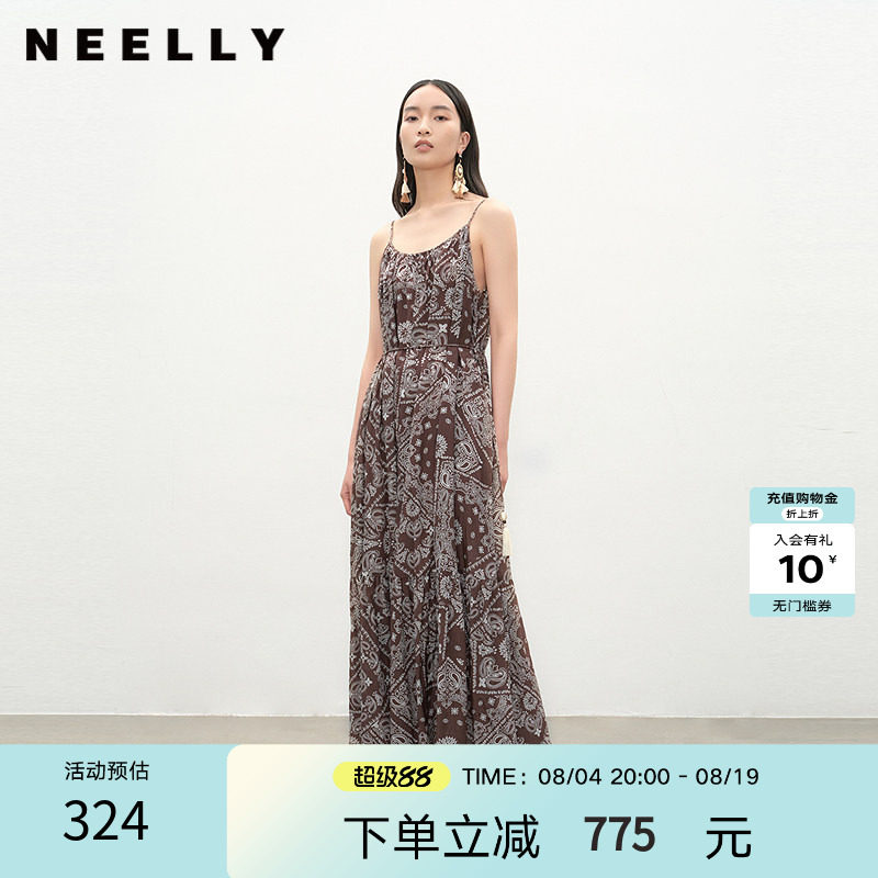 NEELLY纳俪商场同款夏新款时尚复古潮流连衣裙女个性出街长裙