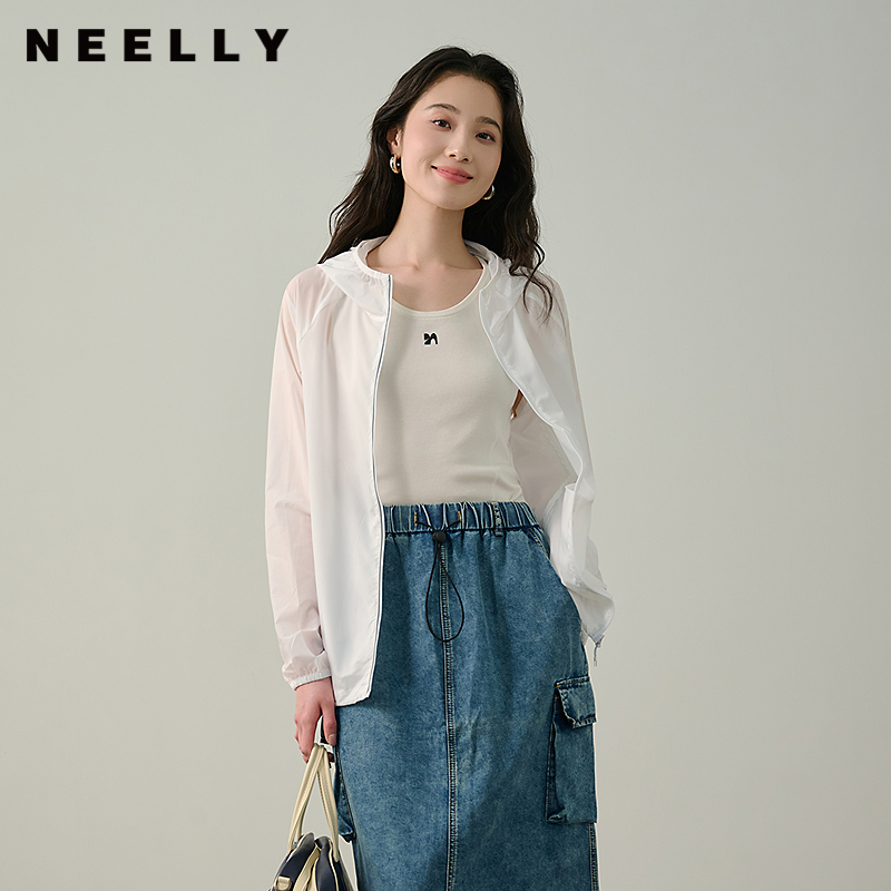 NEELLY纳俪商场同款夏新款休闲连帽短外套女简约百搭运动上衣