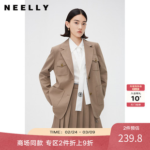 NEELLY纳俪商场同款春秋款英伦风西装外套女韩版金扣挺阔小西服
