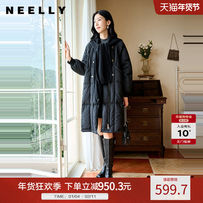 NEELLY纳俪商场同款冬季新款通勤简约毛领长款羽绒服女保暖外套