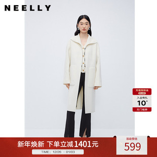 NEELLY纳俪商场同款100%绵羊毛双面呢大衣女中长款伯明翰御姐穿搭