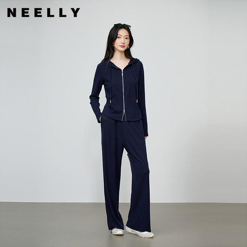 NEELLY纳俪商场同款秋新款休闲通勤两件套女运动风卫衣休闲裤套装