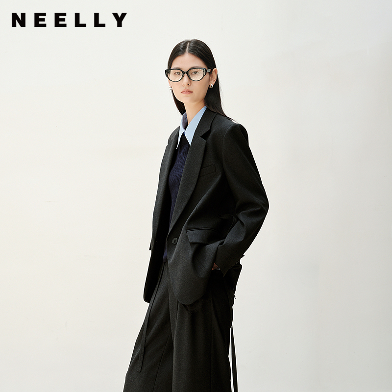 NEELLY纳俪商场同款秋冬新款极简随性短外套女百搭高知西装外套