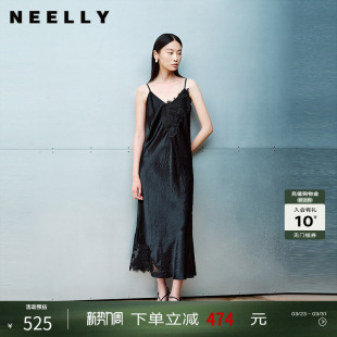 蕾丝设计吊带裙女舒适休闲连衣裙 时尚 NEELLY纳俪商场同款 春秋新款