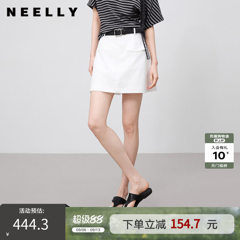NEELLY纳俪商场同款夏季新款复古休闲百搭短裤女通勤显瘦A字裙裤