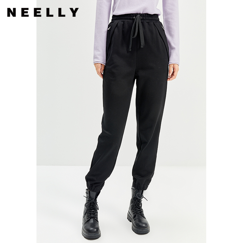 NEELLY纳俪商场同款新款女士保暖卫裤小个子束脚裤休闲运动长裤潮