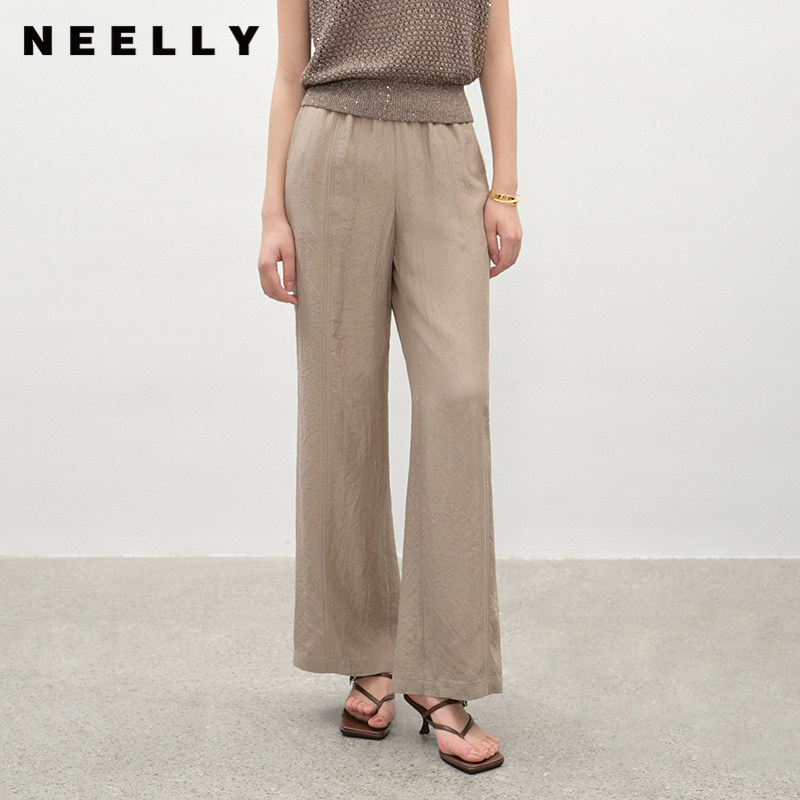 NEELLY纳俪商场同款夏季新款时尚百搭休闲阔腿裤女浅色简约长裤