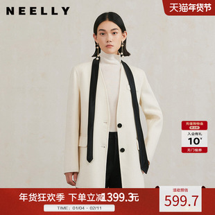 NEELLY纳俪商场同款冬季新款气质通勤一手长双面呢大衣女羊毛外套