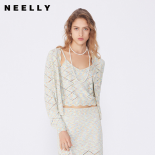 NEELLY纳俪商场同款 软糯针织两件套女设计感条纹吊带上衣 春季 新款