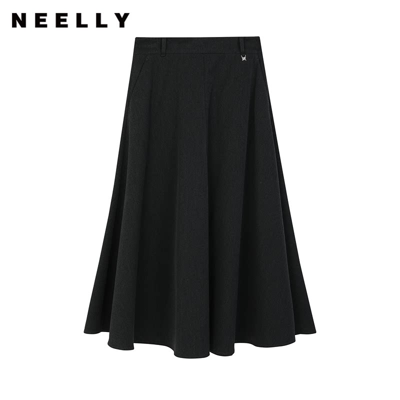 NEELLY纳俪商场同款冬新款简约显瘦优雅半身裙女百搭时尚中长裙