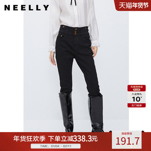 NEELLY纳俪商场同款黑色打底裤外穿冬款显瘦紧身弹力铅笔裤牛仔裤