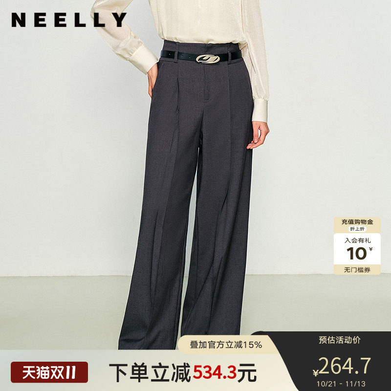 NEELLY纳俪商场同款春秋新款通勤风直筒休闲裤女西裤高腰长裤