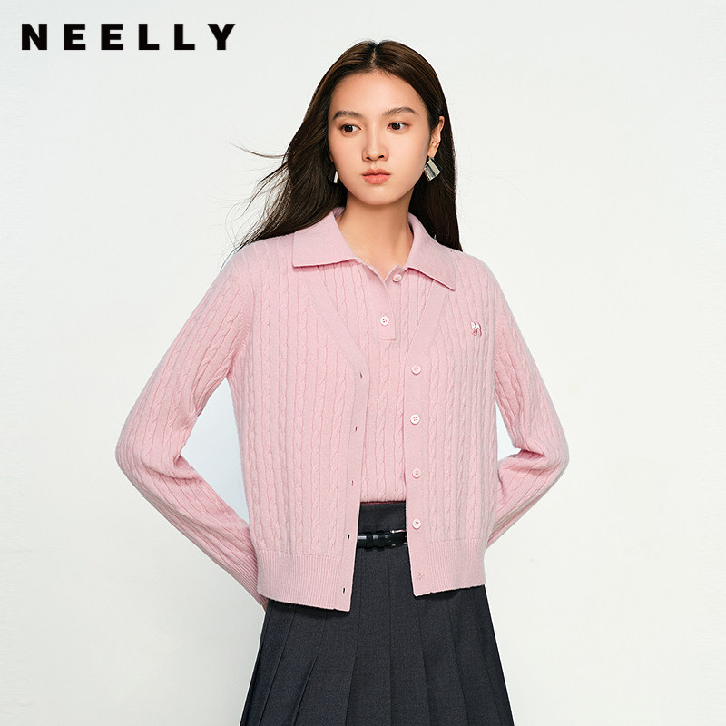 NEELLY纳俪商场同款春秋新款舒适针织打底两件套女修身显瘦毛衣