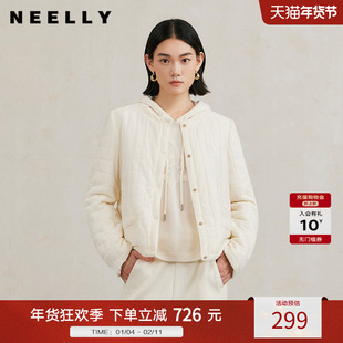 NEELLY纳俪商场同款冬季新款白色小香风棉服女宽松轻薄棉衣外套