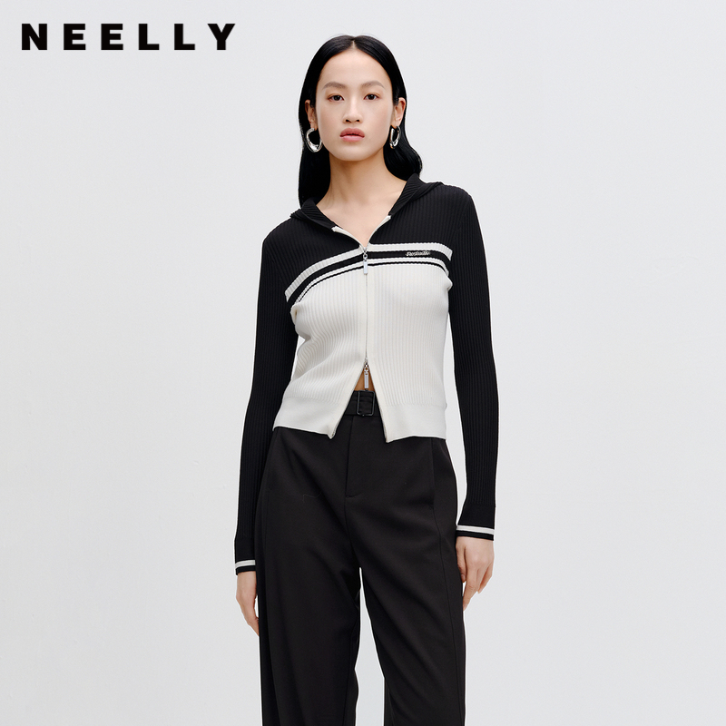 NEELLY纳俪商场同款连帽针织开衫