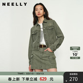 NEELLY纳俪商场同款 复古牛仔短外套女休闲通勤上衣 春秋新款