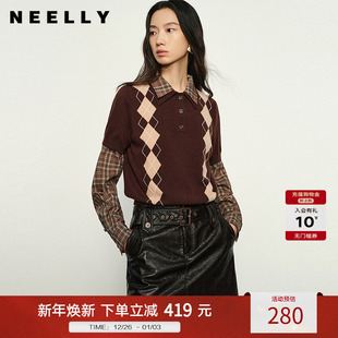 设计上衣女减龄针织衫 菱格针织短袖 秋冬新款 NEELLY纳俪商场同款